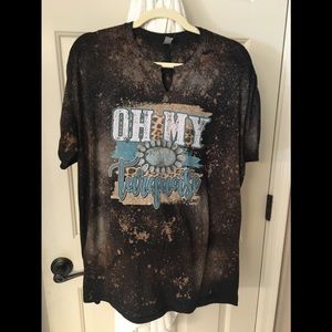 OH MY TURQUOISE Bleach Distressed Graphic Shirt XL